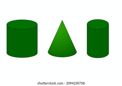 Various green Cones and Cylinders for Mathematical Illustrations of Spatial Geometry in the Classroom