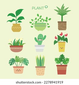 Various green potted plant elements