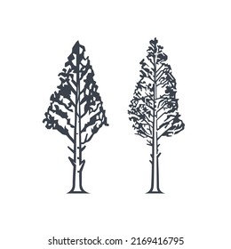 Various green trees illustrations. Isolated image of a tree.