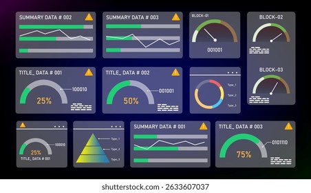 Various green-toned business and finance charts with infographics. Includes bar, line, and pie charts. Perfect for financial reports, eco business presentations, and data visualization.