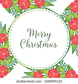 Various greeting card merry christmas, with beautiful wallpaper of red rose flower frame. Vector