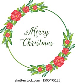 Various greeting card merry christmas, with beautiful wallpaper of red rose flower frame. Vector