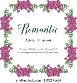 Various greeting card romantic, with design art of purple flower frame. Vector