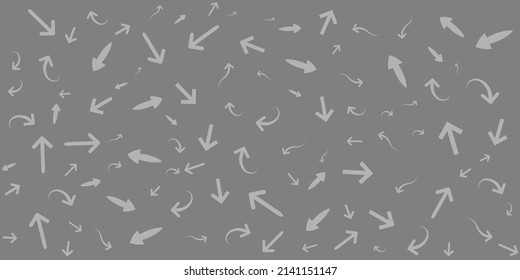 Various Grey Arrow Symbols - Pattern of Various Sizes, Shapes and Orientation on Wide Scale Background - Design Template in Editable Vector Format