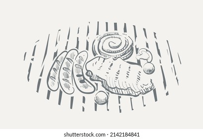 Various grilled meats sketch hand drawn vector illustration