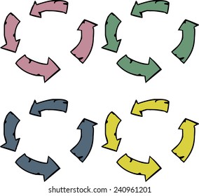Various grunge continuous arrow symbols over white background