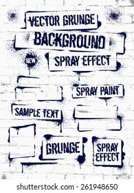 Various of grunge spray graffiti on brick wall.