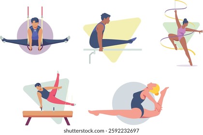 Various Gymnastic Moves and Poses Illustration	
