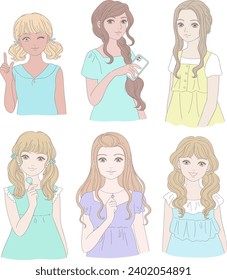 Various hairstyles and poses of young girls