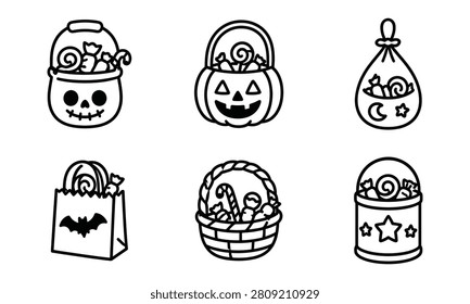 Various Halloween candy buckets
