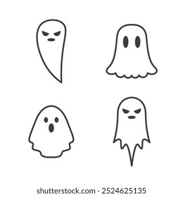 Various Halloween ghosts, digital art illustration.