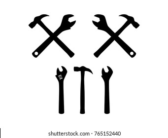 Various Hammer Mallet Construction and Wrench Tool Silhouette