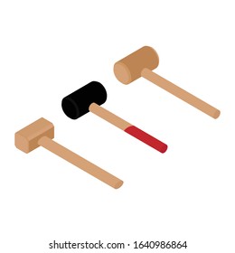 Various hammers and mallet isolated on white isometric view