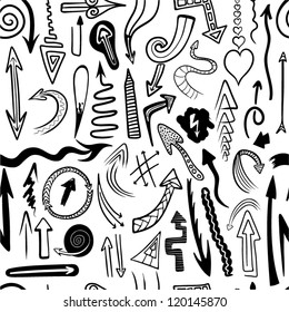 Various hand drawn arrows. Seamless vector pattern.