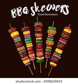 Various hand drawn BBQ skewers illustration