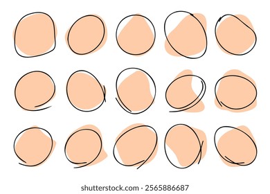 Various hand drawn circle shapes with soft blob shadows on a white background