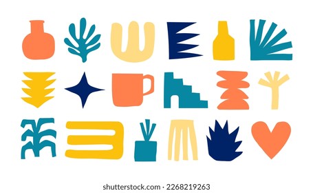 Various hand drawn doodle abstract shape elements. Set of colored icons. All elements are isolated. Vector illustration