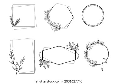 Various hand drawn floral geometric frames set