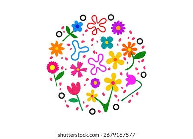 various hand drawn flowers flat icon set