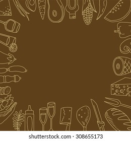 Various hand drawn food and kitchen items, vector illustration