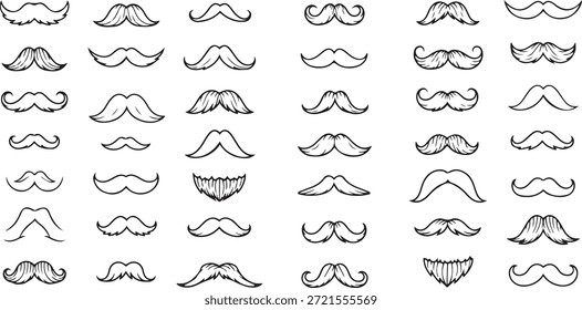 Diversos estilos de bigote dibujado a mano sobre fondo blanco bigotes de pelo facial