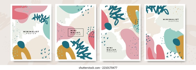 Various hand drawn shapes and doodle objects. Set of colorful abstract contemporary modern trendy vector seamless pattern poster. Blob wave dot brush wallpapers.
