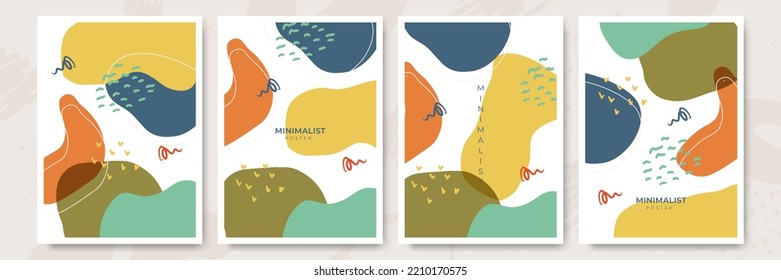 Various hand drawn shapes and doodle objects. Set of colorful abstract contemporary modern trendy vector seamless pattern poster. Blob wave dot brush wallpapers.