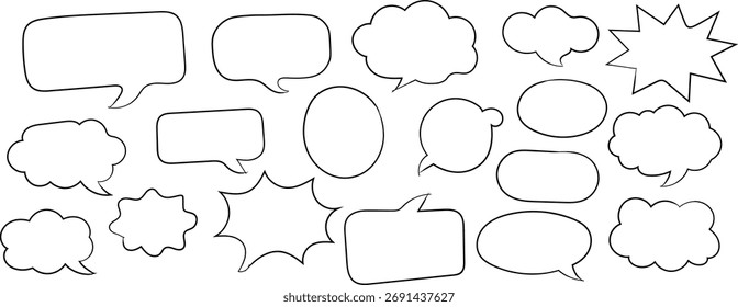Diversas burbujas de discurso dibujadas a mano y nubes de pensamiento para el trabajo de diseño