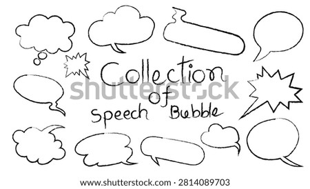Various hand drawn speech bubbles. many different comic book dialogue clouds. set of vector thinking and speaking graphics. white background with black outline illustrations dialogue expression