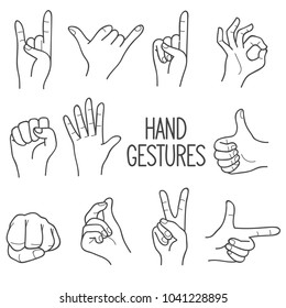 Various hand gesture outline illustration