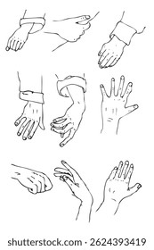 Diverso gesto de la mano, bosquejo simple del dibujo de la mano
