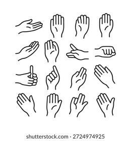 Varios gestos de la mano representados en ilustraciones de arte de línea simple