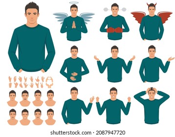 Various hand gestures and expressions. vector illustration