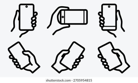 Diversos gestos de la mano que sostienen el smartphone con la colección en blanco de la pantalla