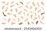 Various hand gestures and positions in diverse skin tones. Vector illustration