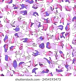 Various hand gestures seamless pattern for symbolic communication. Repetitive and overlapping technique. Patterns suitable for printing on fabric, textile and paper products. High quality to download.