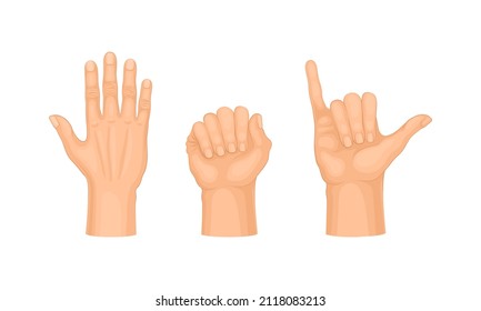 Se han establecido varios gestos de mano. La palma masculina muestra diferentes señales de ilustración vectorial