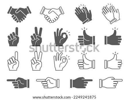 Various hand icon sets such as handshake and hand sign