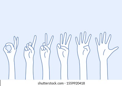 Various hand icons with finger count.Hand drawn style vector design illustrations.