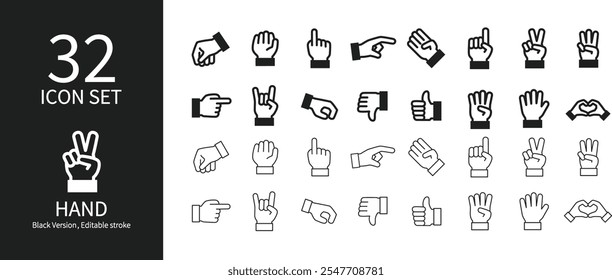 Various hand sign icon sets