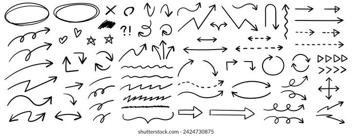 Various hand-drawn arrow sets, vector illustrations