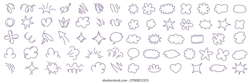 Various hand-drawn decorative doodles in simple shapes. Editable stroke line style