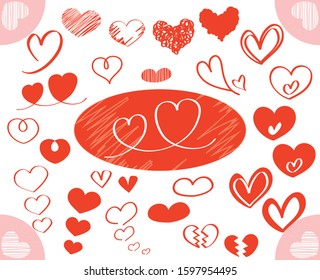 Various hand-drawn heart sets  love cupids