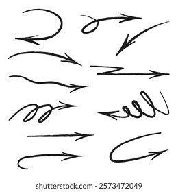 Various Hand-Drawn Vector Arrows for Use in Design Projects and Presentations