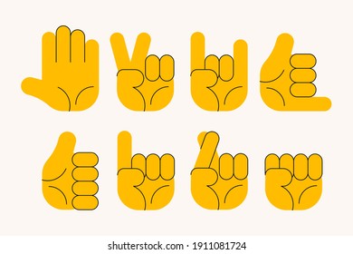 Various Hands signs icons options. Flat vector illustration.