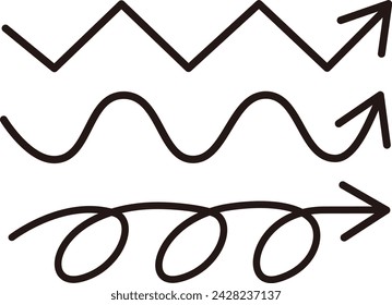 Various handwritten-style arrows. Zigzag arrow, wavy arrow, spiral arrow.