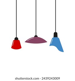 Various hanging ceiling lamps. Colored silhouette. Vertical front side view. Vector simple flat graphic illustration. Isolated object on a white background. Isolate.