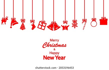 Various hanging christmas decorations for new year, vector art illustration.