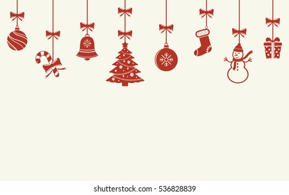 Various hanging Christmas ornaments