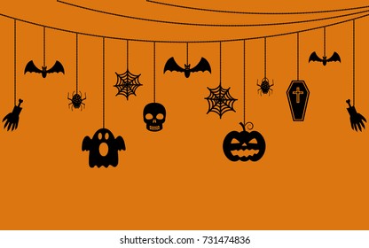 Various hanging Halloween ornaments